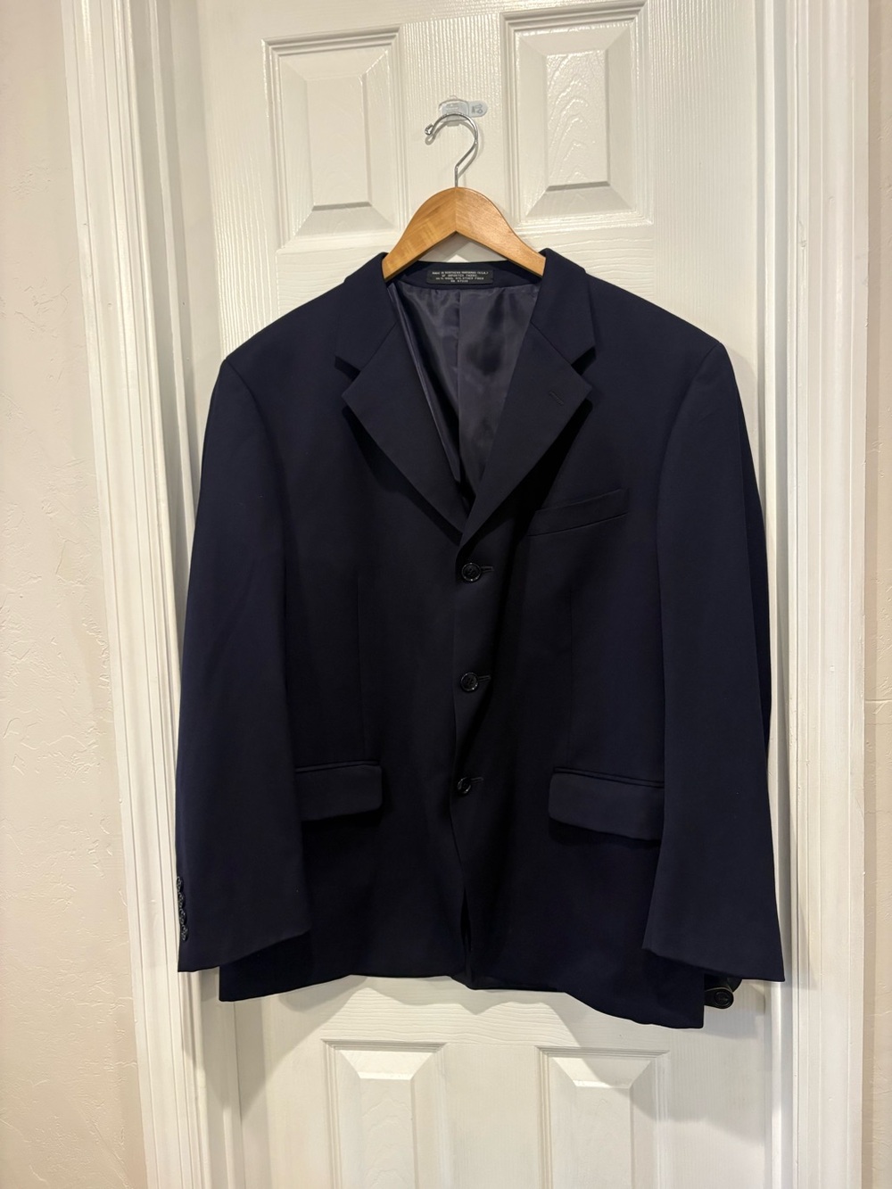J Ferrar Mens 40R Navy Wool Blend Blazer Sport Coat 3 Button Classic Jacket